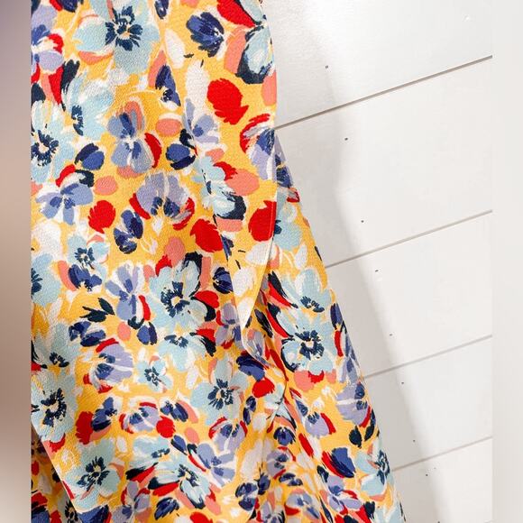 BCBGeneration Yellow Red Blue Floral Ruffle Sarong Wrap Midi Skirt, EUC, Size XS - Picture 7 of 12